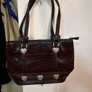Elegant Brown Handbag with Heart Accents